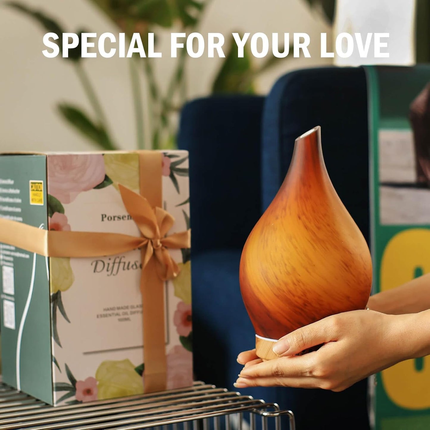 Porseme Oil Diffuser 3D Glass Aromatherapy Ultrasonic Humidifier, Air Refresh Auto Shut-Off, Timer Setting, BPA Free for Home Hotel Yoga Leisure SPA Gift 150ml Last 6H - Colors A
