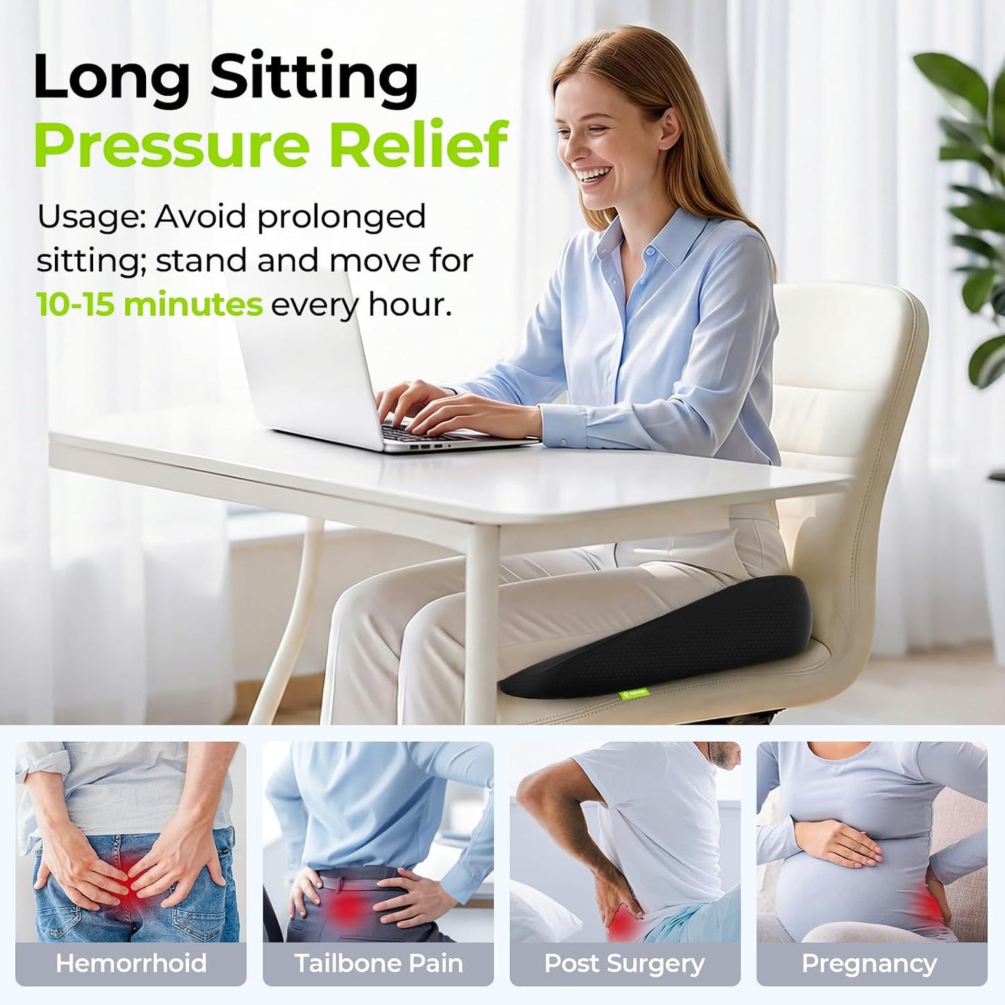 AUVON Innovative Donut Pillow Hemorrhoid Scientific Hole & Tailbone Cut | Orthopedic Pain Relief Donut Seat Cushion for Tailbone, Sciatica, Postpartum Pregnancy, After Surgery Sitting Relief