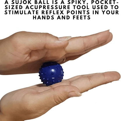 BOSKY Handmade Wooden Ancient Acupressure Spiked Hand Massage Exercise Therapy Deep Tissue Set of 2 Pcs, Spiky Ball and Rings with Reflexology Chart (AS-2)
