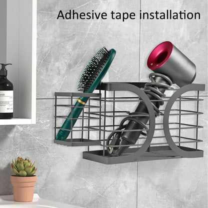 Elegant White Cabinet Door/Wall Mounted 3-in-1 Hair Dryer Holder | Stylish Bathroom Organiser, For Hair Dryer & Straightener, Hair Brush & Accessories
