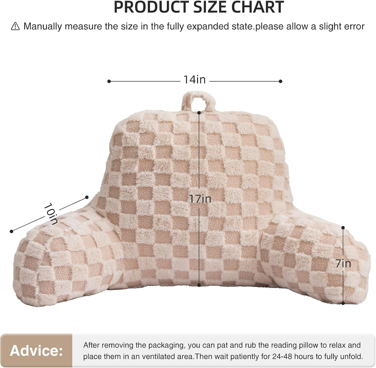Aimuan Reading Pillow Checkered Bed Rest Wedge Backrest Checkerboard Pillow with Arms Back Support for Sitting Up in Bed Cushion Incline Rest Sleeping Snoring Pillow (Beige,Large)