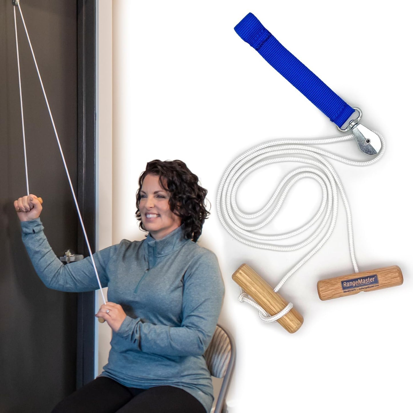 RangeMaster Econo Ranger Shoulder Pulley │ Physical Therapy Exercises │ Aids in Recovery and Rehabilitation │ Increases Mobility │ Wooden Handles for Comfort │ Web Strap Door Attachment