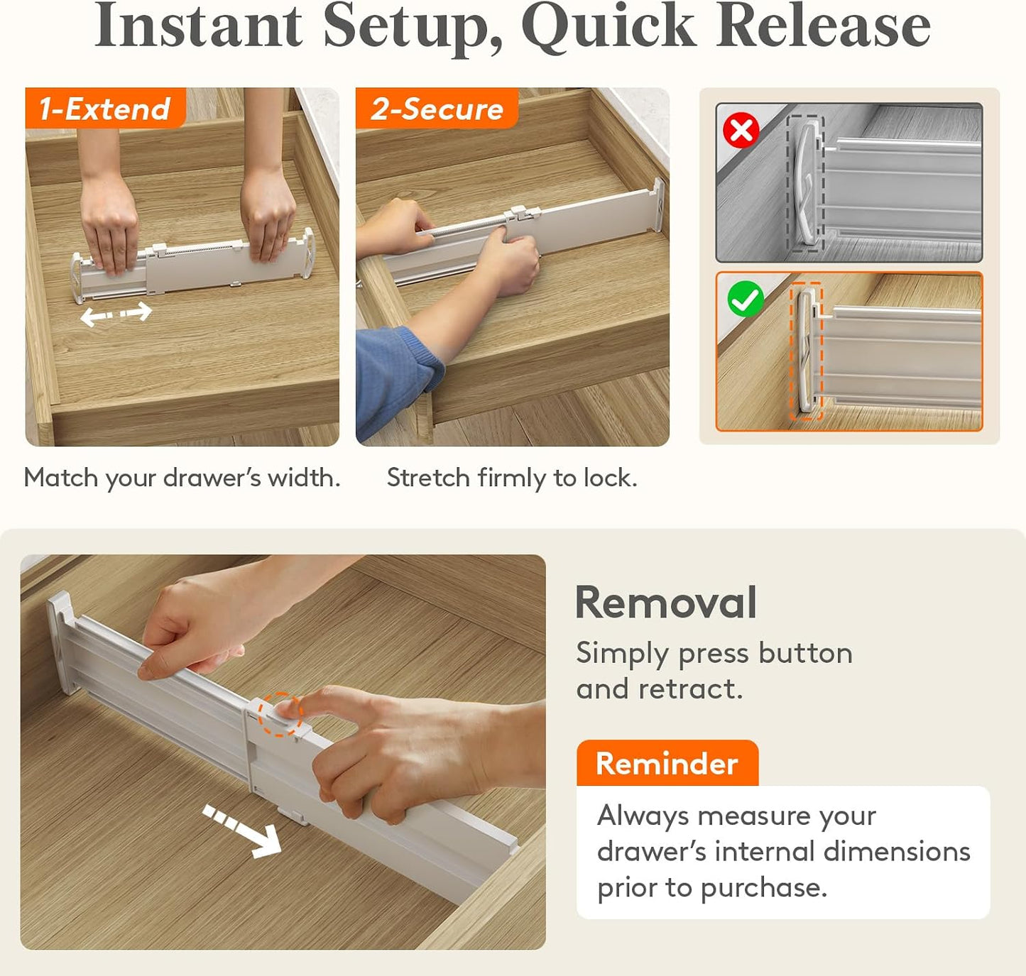 Lifewit 9 Pack 4" High Drawer Dividers, Adjustable Drawer Organizer Clothes | 10.5"-16.5" Expandable White Plastic Separators for Dresser, Kitchen, Cabinet, Nursery, Office, Socks & Underwear Storage