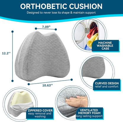 Knee Pillow for Side Sleepers Hip Pain, Leg Pillow for Side Sleeping | Side Sleeper Pillows Memory Foam Back, Sciatica, Knee Pain Relief with Washable Cover, White 1 Pack