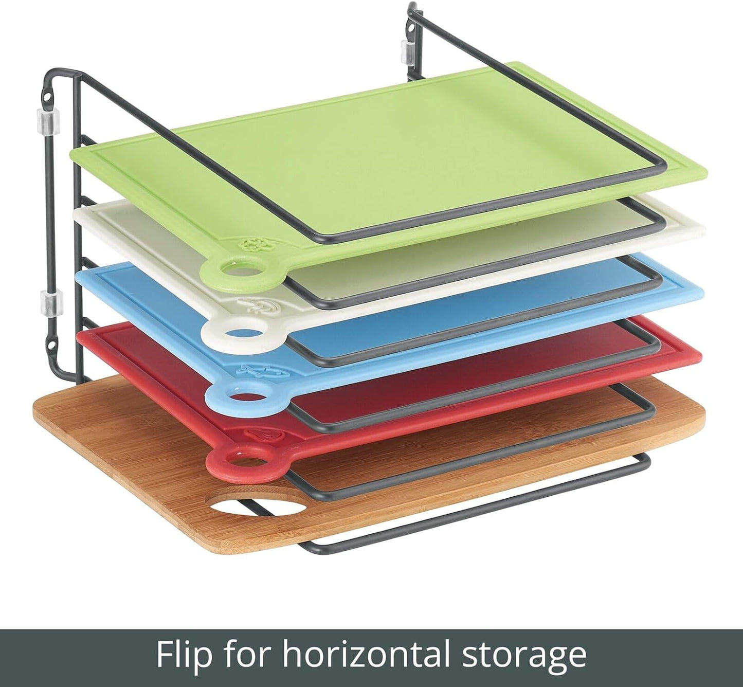 mDesign X-Large Steel Storage Tray Organizer Rack for Kitchen Cabinet - Divided Holder with 5 Slots for Skillets, Frying Pan, Pot Lids, Cutting Board, Baking Sheets - Concerto Collection - White