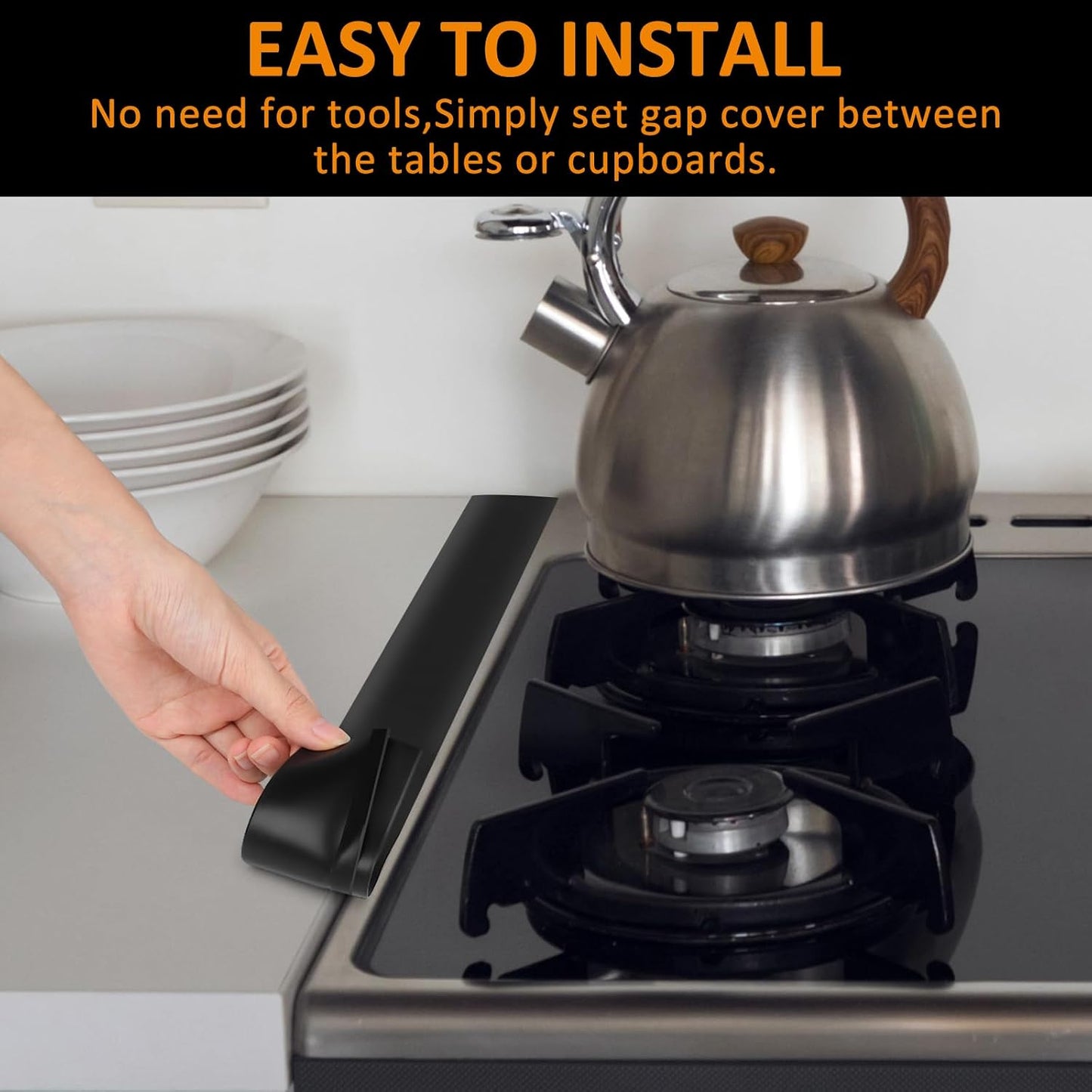 2 Pack Silicone Stove Counter Gap Covers, Heat Resistant Stove Gap Filler | Rolett 21 Inch Black stove guard for counter, Easy to Clean