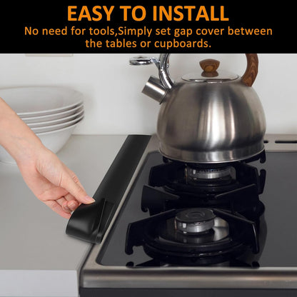 2 Pack Silicone Stove Counter Gap Covers, Heat Resistant Stove Gap Filler | Rolett 21 Inch Black stove guard for counter, Easy to Clean