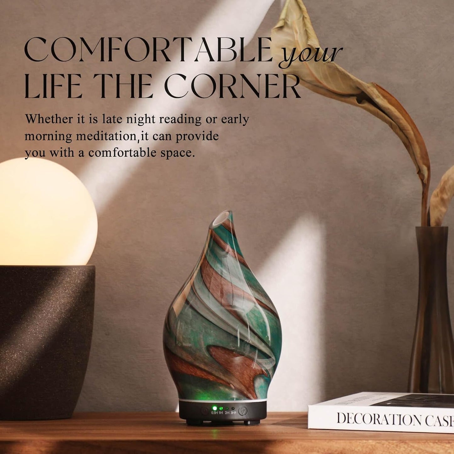 Porseme Oil Diffuser 3D Glass Aromatherapy Ultrasonic Humidifier, Air Refresh Auto Shut-Off, Timer Setting, BPA Free for Home Hotel Yoga Leisure SPA Gift 150ml Last 6H - Colors B