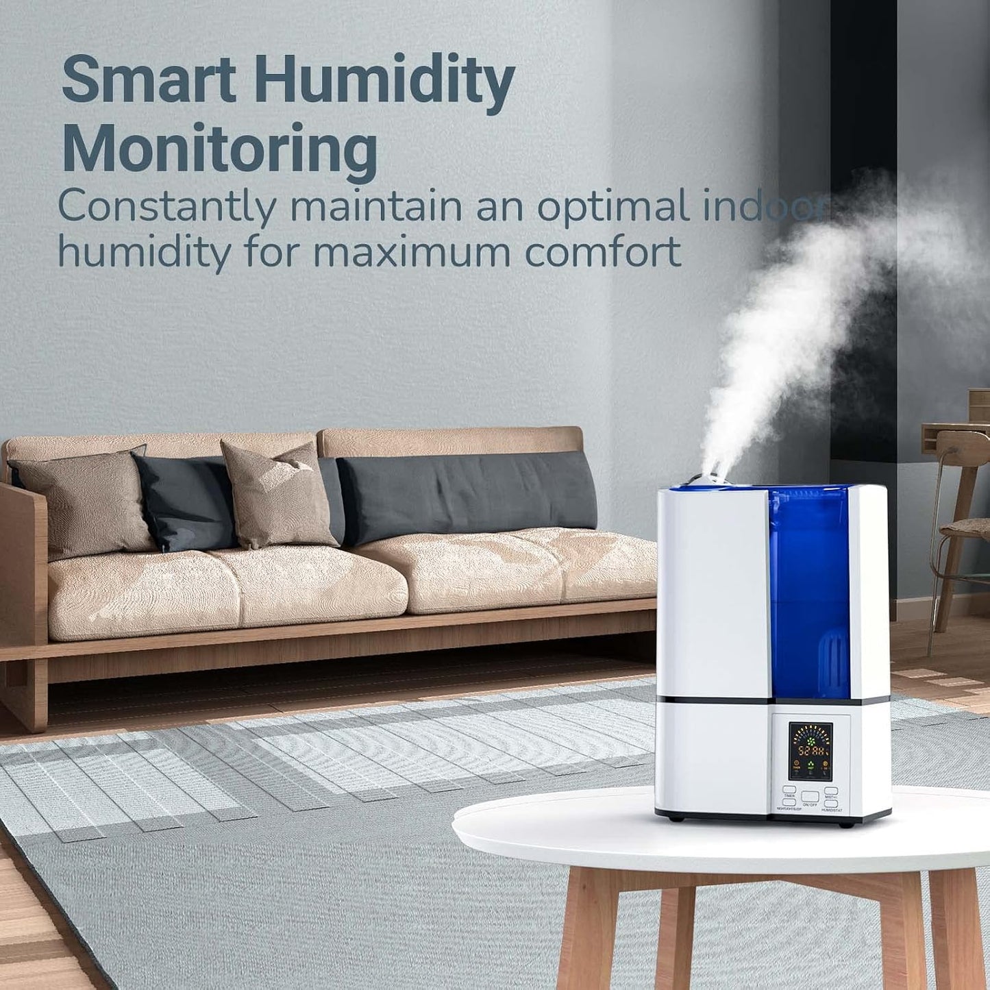 Humidifiers for Bedroom, 4L Cool Mist Humidifiers with Humidistat, humidifier for Home Large Room, LED Display, Quiet Operation, Sleep Mode, 24H Timer, Night Light
