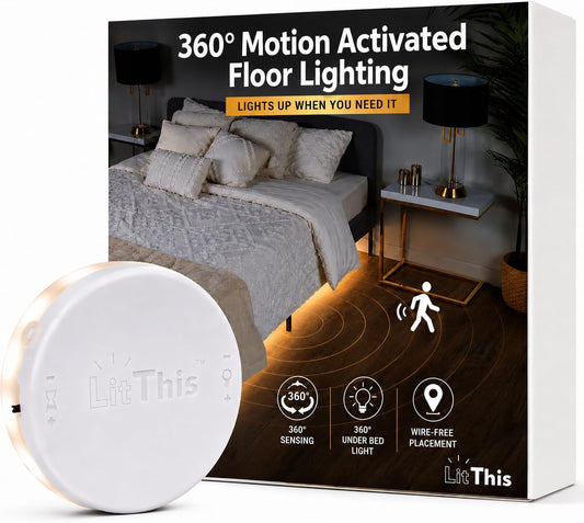 Under Bed Light, Ready-to-Use, No Setup, 360° Motion Sensor Night Light