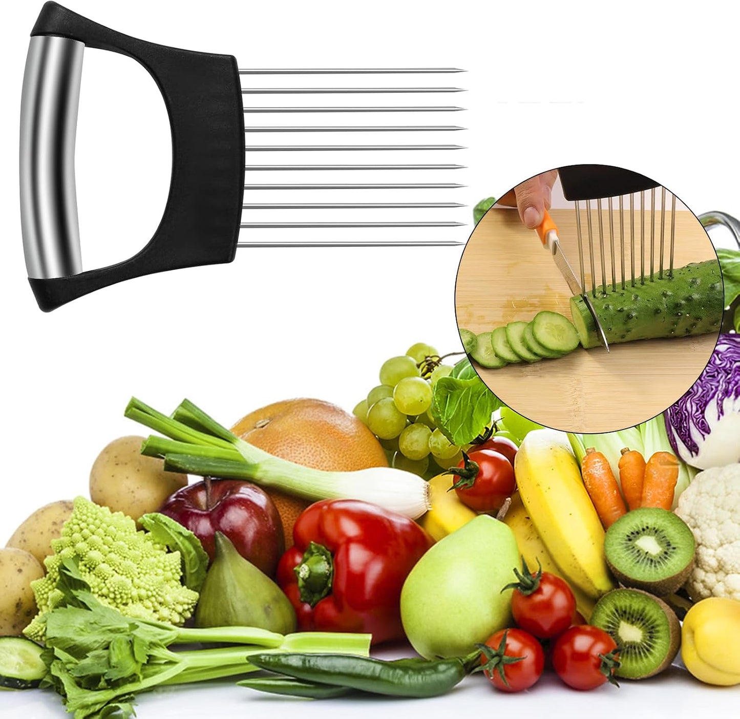 Onion Slicer Holder,Stainless Steel Onion Slicer for Slicing of Onions,Potato,Tomatoes,Avocados,Eggs and Vegetables(2PCS Black)