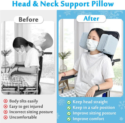 AOSSA Wheelchair Headrest Neck Stabilizer Head Support Pillow for Recliner High Back Wheelchair Head Positioning Wedge Neck Support Positioner Keep Head Straight Medical Foam Wedge
