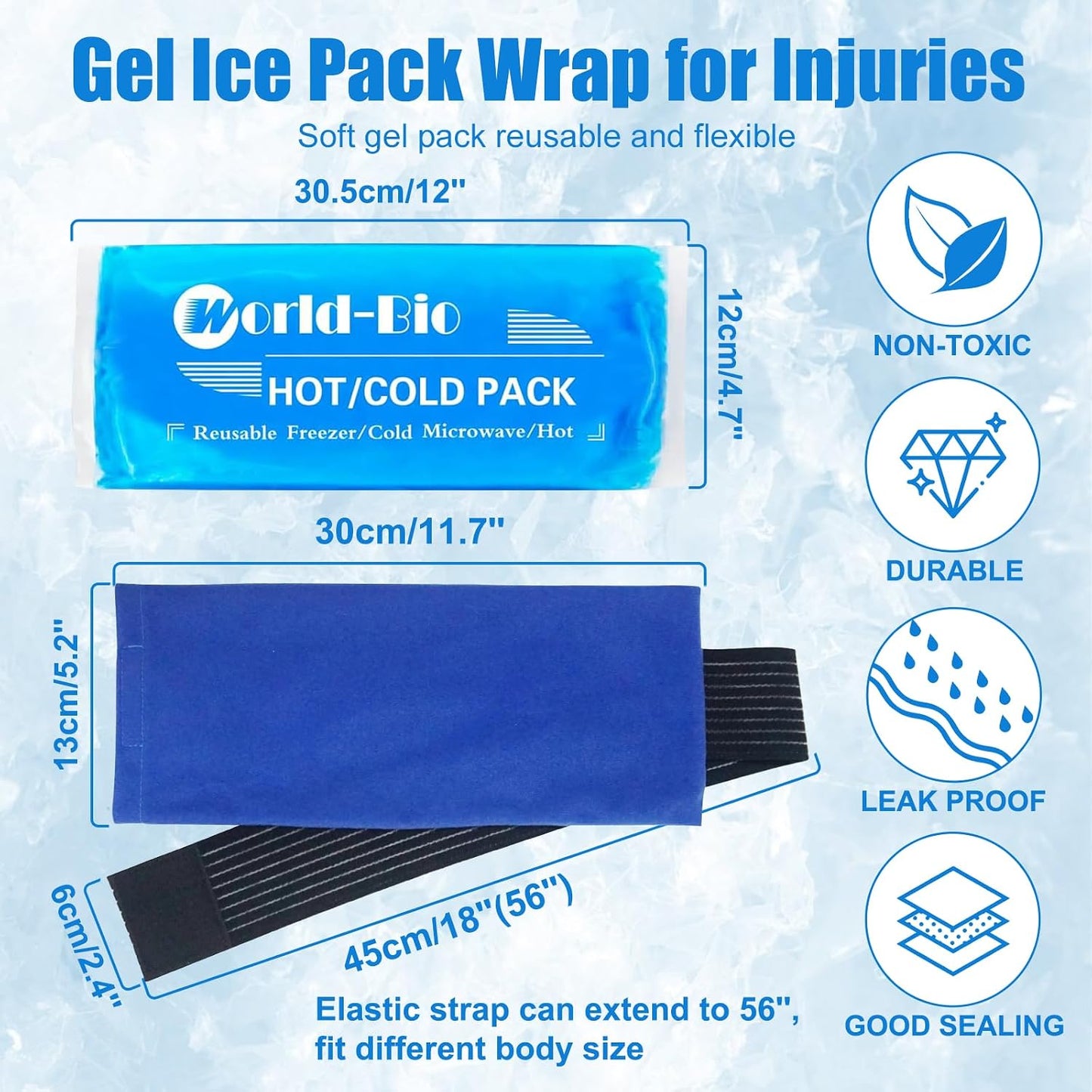Soft Gel Ice Pack Wrap 12"x4.7" | Reusable, Hot Cold Therapy, Head Neck