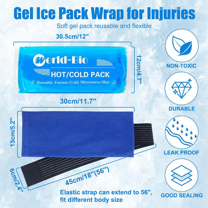 Soft Gel Ice Pack Wrap 12"x4.7" | Reusable, Hot Cold Therapy, Head Neck