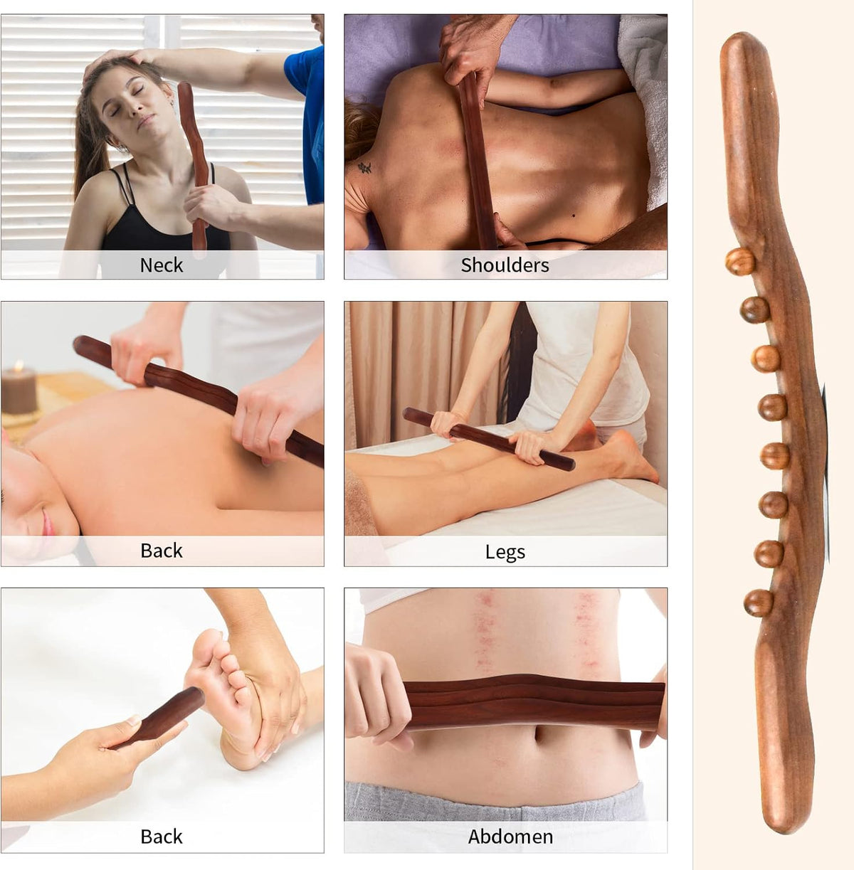 8 Bead Massage Roller Stick Wood Gua Sha Tool for All of Your Body SPA Massager 52cm