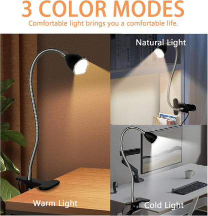 LALISU Desk lamp Eye-Caring Table Lamps, 360°Rotation Gooseneck Clip Lamp