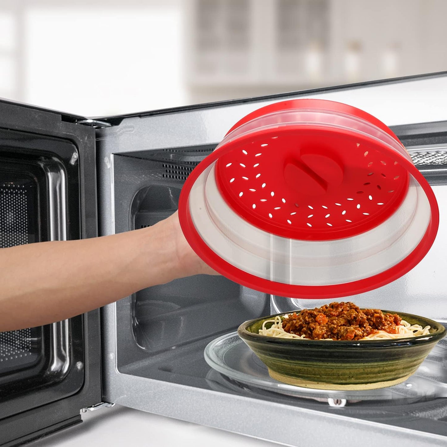 Microwave Cover for Food, Collapsible Microwave Splatter Cover Made of TPR Dishwasher-Safe BPA Free Grey
