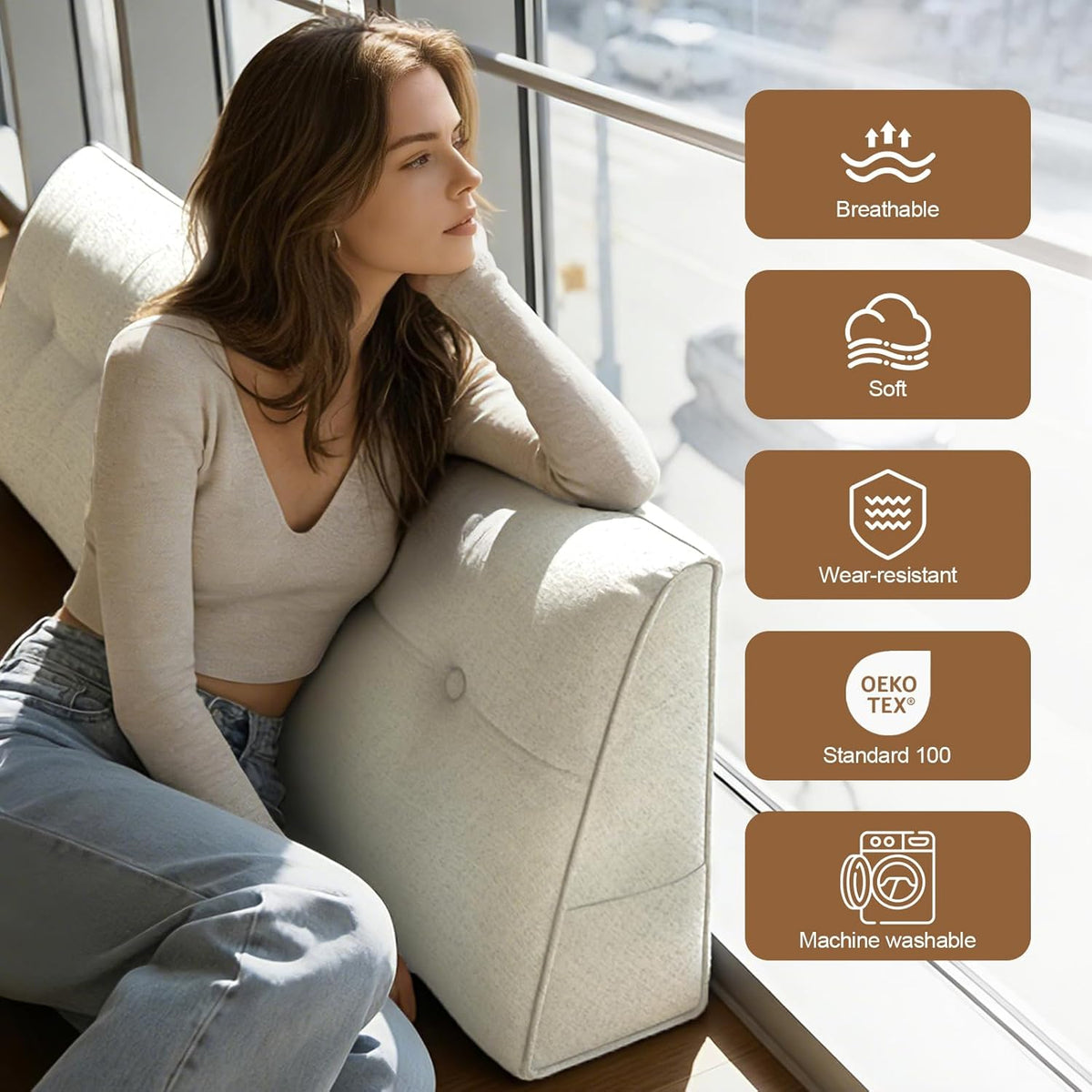 Wedge Pillow – Reading & Bed Rest Pillow for Sitting in Bed, Couch, or Floor, Multi-Purpose Headboard Wedge for Sleeping, After Surgery, Leg & Back Support, Neck Cushion & Washable Cover, Dark Gray