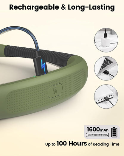 Glocusent Bendable Neck Light, 100 Hours Reading Light for Book Lover Gifts | Hands-Free, Knitting, Crafting, Repairing, 5-Color, Stepless Dimming, Ergonomic, Rechargeable, Eye Care, Sleep Aid, Traveling