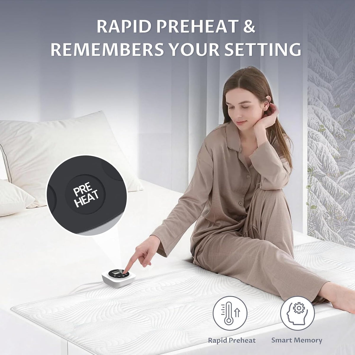 Heated Mattress Pad Foot Queen, 3D Air Fabric, Preheat & Memory for Winter