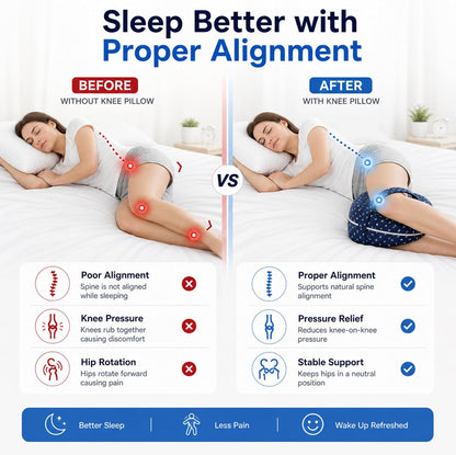 Alignment Pillow for Side Sleepers, Memory Foam Knee Pillow with Adjustable Strap, High-Density Leg Support for Hip, Back & Knee Pain Relief, Durable Side Sleeping Cushion (Navy Blue with White Dots)