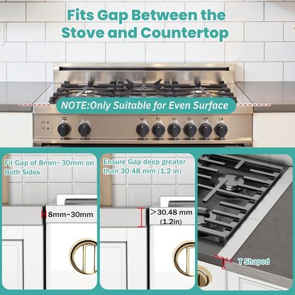 Stove Gap Covers 2PCS, Stove Gap Filler Stainless Steel,13.8'' to 27.5'' Adjustable Length,Range Trim Kit,Oven Stove Gap Guard Between Stovetop and Counter,Easy to Clean Heat Resistant, Black