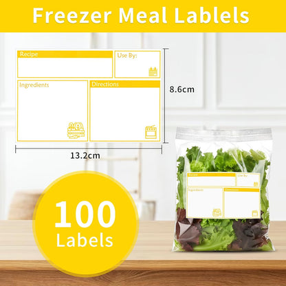 100pcs Labels for Freezer Bags Freezer Meal Labels with Instructions 3.2 X 5 inch Oil and Water Resistant Labels Food Labels for Freezer Storage for Leftovers in Fridge Removable Freezer (Blue)