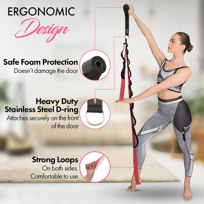 10-Loop Yoga Strap with Door Anchor for Stretching & Flexibility | Improve Flexibility, Balance and Deep Stretching with a Versatile Yoga Accessory for All Fitness Levels