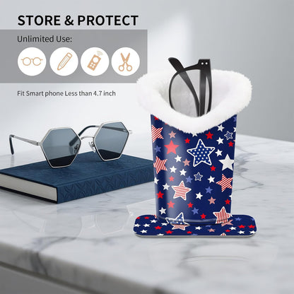 Plush Lined Eyeglasses Holder, Cute Magnetic PU Leather Glasses Stand Case for Women Men Kids