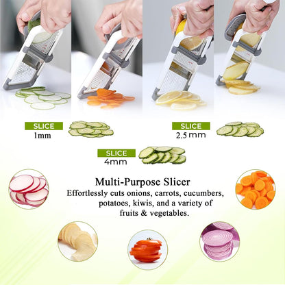 Mandoline Slicer for Kitchen – Adjustable Stainless Steel Blades, with Comfort Grip – Vegetable Slicer for Small to Medium sized Cucumber, Onion, Potato- Maroon