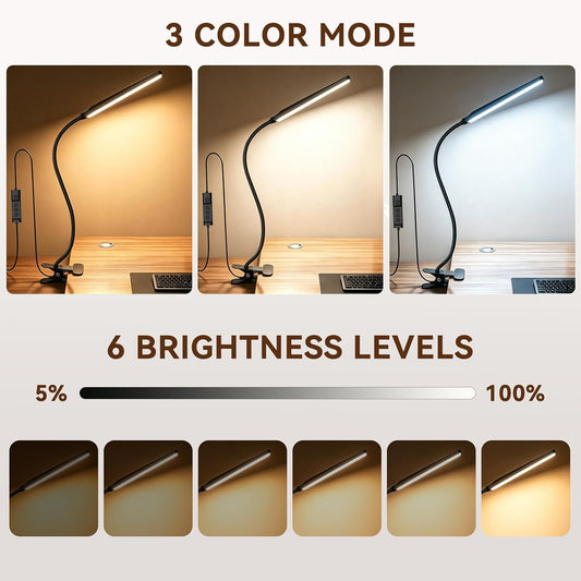 Clip‑On Desk Lamp, USB Powered Book Light, 5W LED Reading Lamp