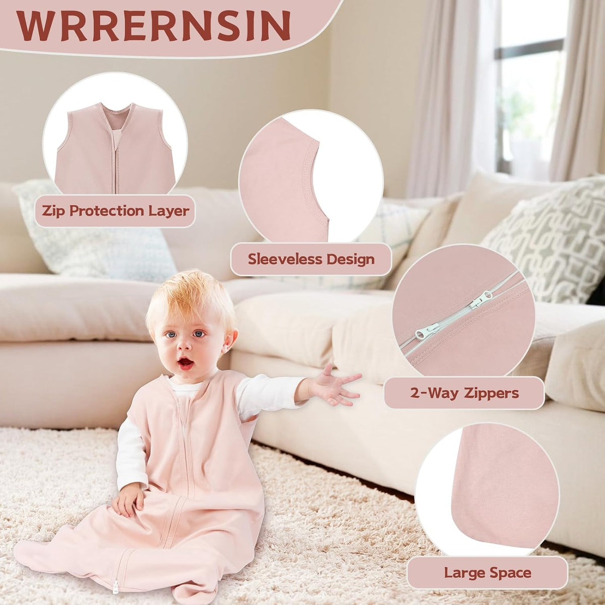 Baby Sleep Sack 0-6 Months, 100% Cotton Wearable Blanket, 0.5 Tog, 3 Pack