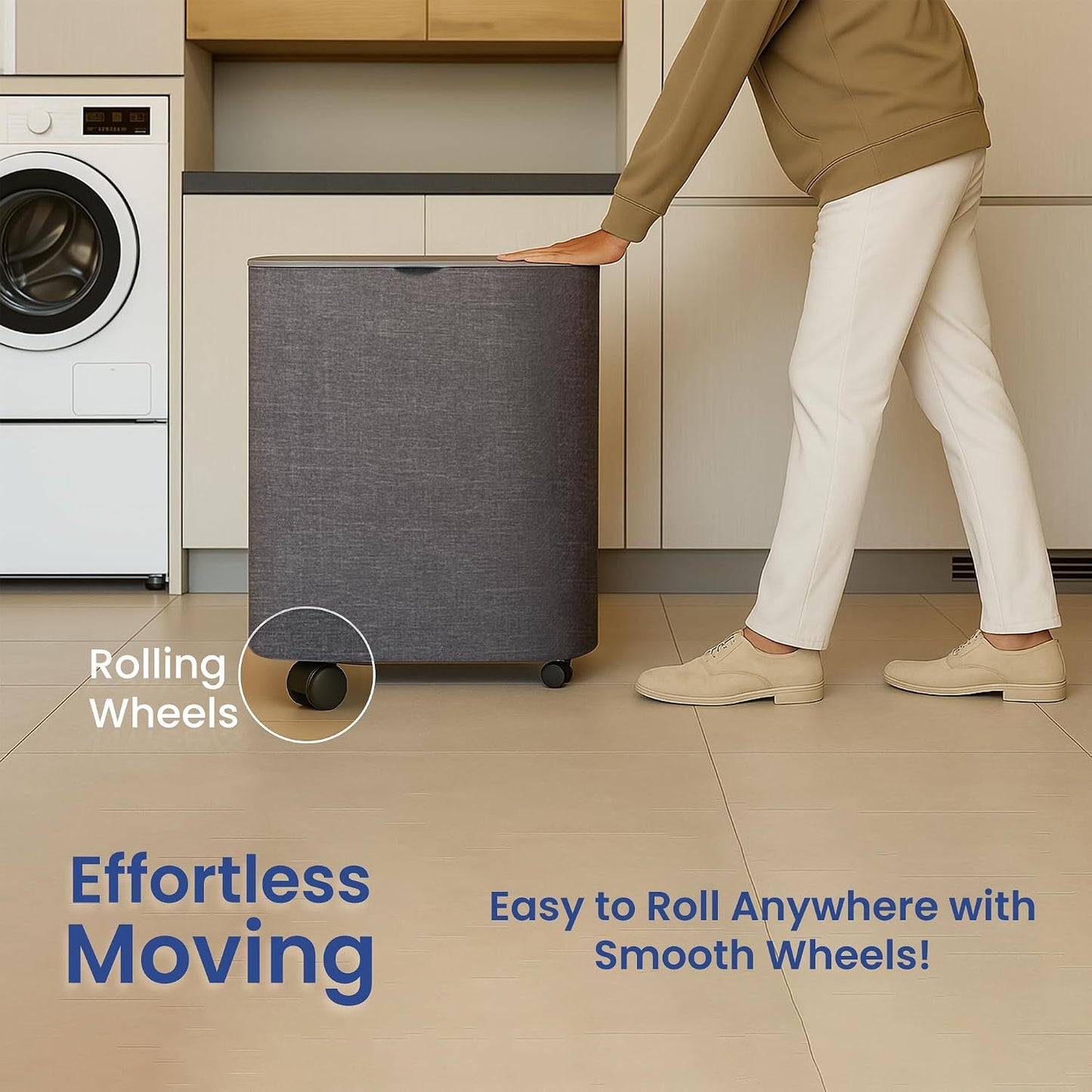 Dual Section 90L Laundry Basket with Wheels and Lid – Tall divided Double Laundry Hamper with 2 Removable Washable Bags, Large Laundry Sorter for Easy Clothes Separation