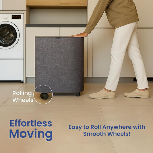 Dual Section 90L Laundry Basket with Wheels and Lid – Tall divided Double Laundry Hamper with 2 Removable Washable Bags, Large Laundry Sorter for Easy Clothes Separation