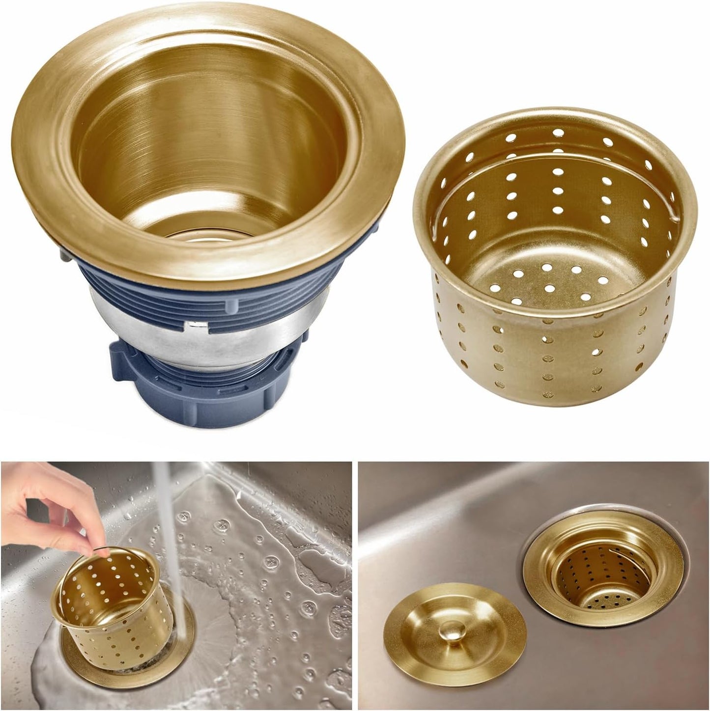 3-1/2 Inch Sink Drain Assembly Kit, Removable Deep Sink Strainer Basket with Sink Stopper/Sealing Lid for Home, Kitchen, Stainless Steel