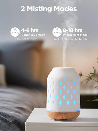 InnoGear Essential Oil Diffuser, 150ml Ceramic Stone Diffuser Handcrafted Aromatherapy Diffusers Ultrasonic Cool Mist Humidifier Vaporizor with 2 Mist Modes Waterless Auto Off for Room Office, White