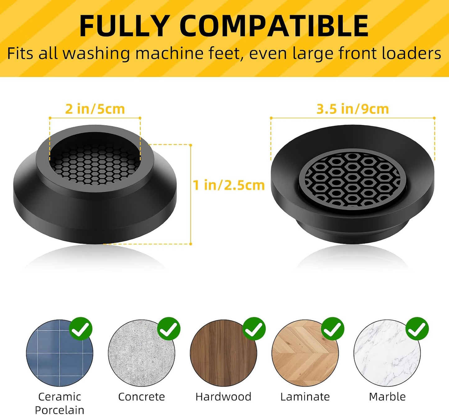 Anti Vibration Pads for Washing Machine 4 Pack, with Powerful Sucker Anti Vibration Pads Vibration Absorber,Washer and Dryer Stand, Noise Cancellation, Silicone Anti Slip Muffling Mat