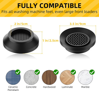 Anti Vibration Pads for Washing Machine 4 Pack, with Powerful Sucker Anti Vibration Pads Vibration Absorber,Washer and Dryer Stand, Noise Cancellation, Silicone Anti Slip Muffling Mat