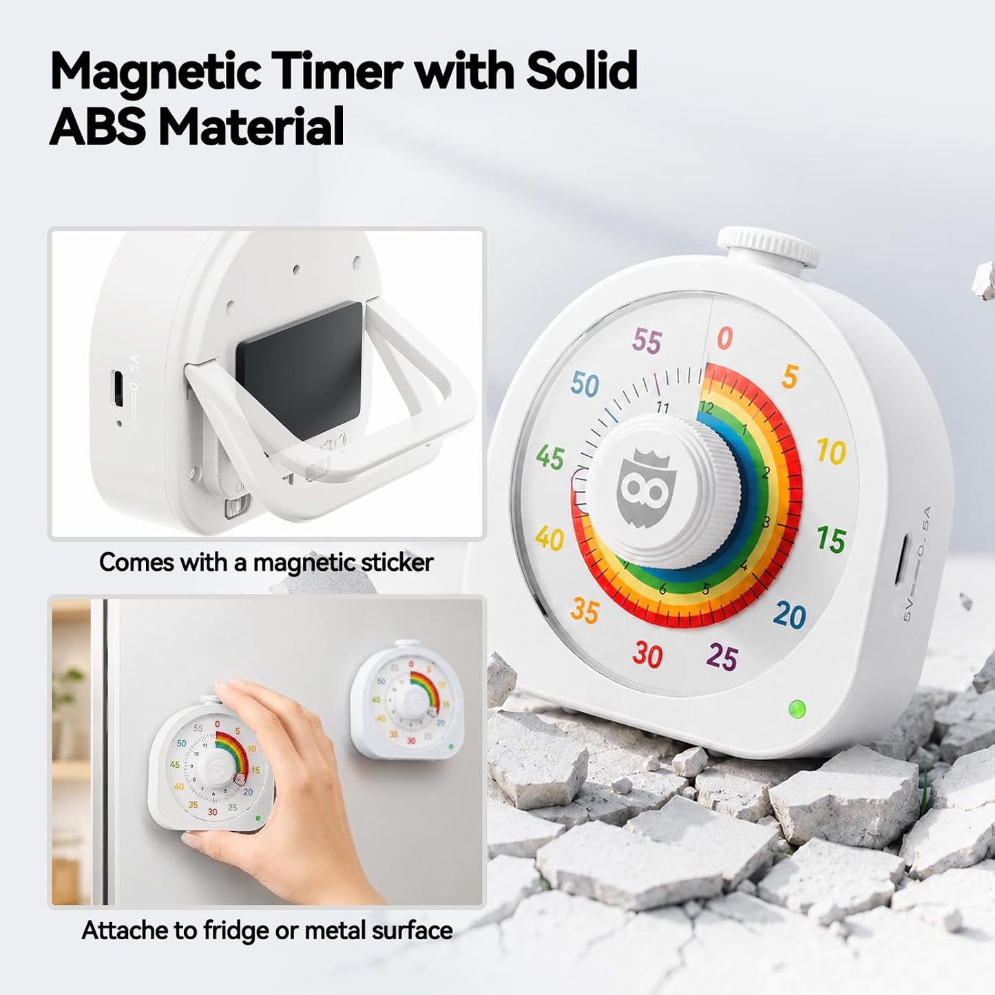 Visual Timer for Kids 60Min/12H Dual Countdown Timers with Magnetic Sticker | Rechargeable Timer with Pomodoro Mode, ADHD Time Management Tool for Classroom Kitchen Office, Silent Operation