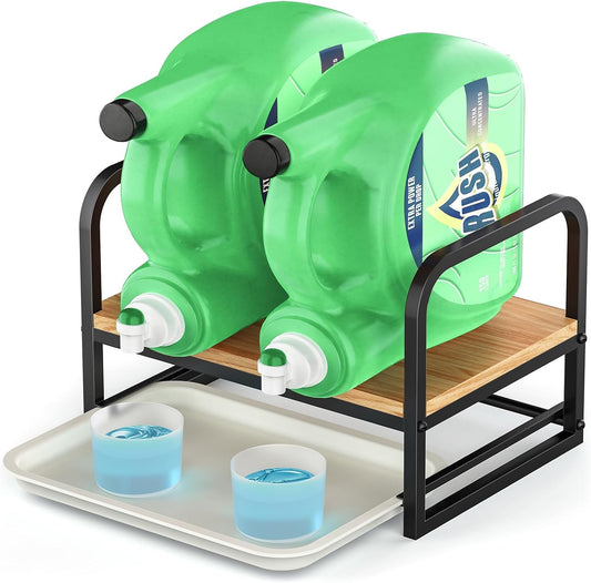 Laundry Detergent Holder Stand, Liquid Detergent Dispenser Shelf Organizer with Cleanable Drip Tray, Liquid Holder Stand Catcher for Laundry Room Organization and Storage (Flat-BlackWhite)