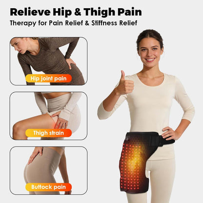 Red Light Hip Heating Pad for Sciatica & Hip Pain Relief, 5000mAh Built-in Battery Hip Brace with Vibration & 3 Heat Levels, Wearable Support for Lower Back, Thigh & Buttock