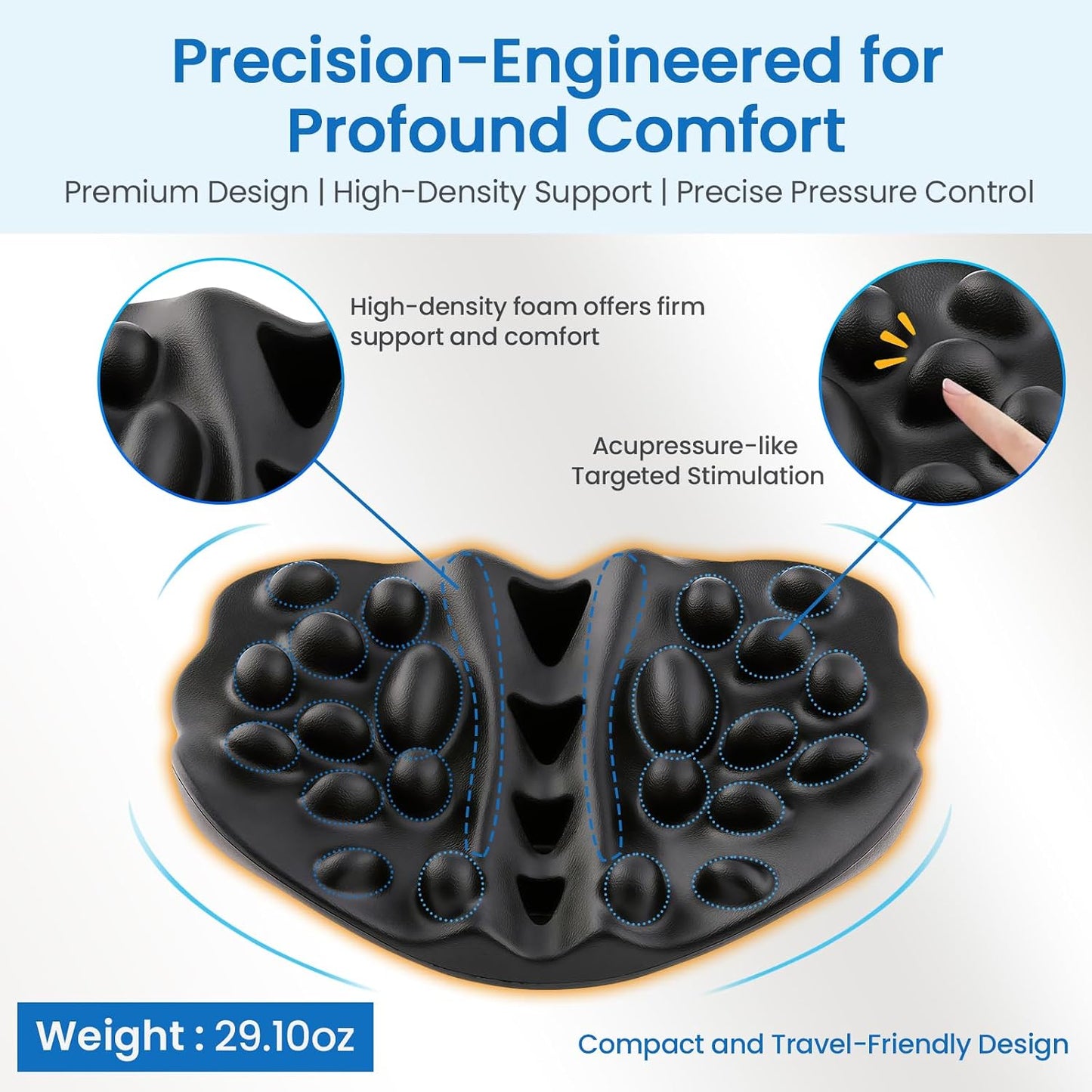 Upper Back Stretcher with 22 Pressure Points for Shoulder Blades | Firm high-density foam trigger point massager for shoulder blades, trapezius and upper back; body-weight pressure control