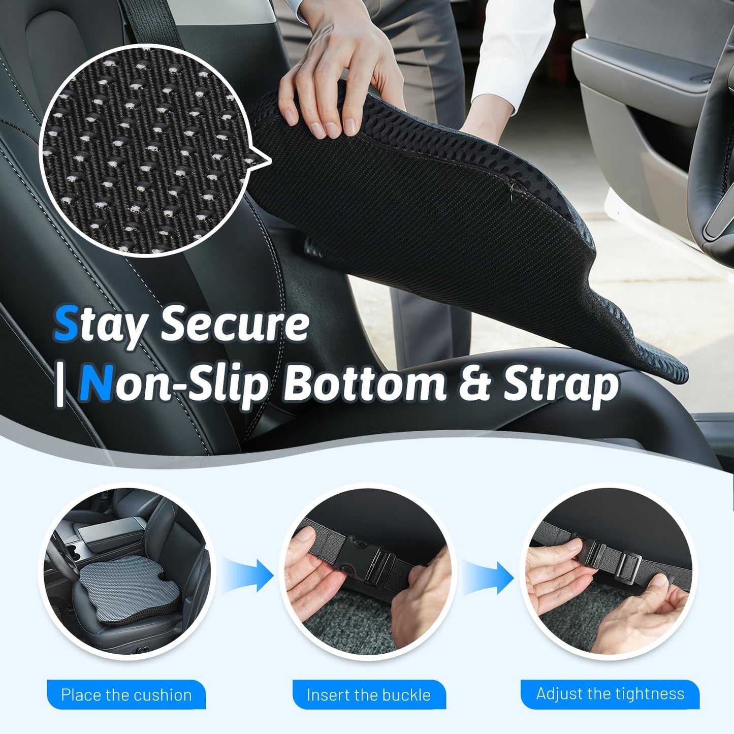 Wedge Car Seat Cushion for Better Visibility & Sciatica Pain Relief | High Density Memory Foam, Non-Slip Ergonomic Car Seat Cushion for Driving, Universal Fit for Car, SUV,Truck & Tractor