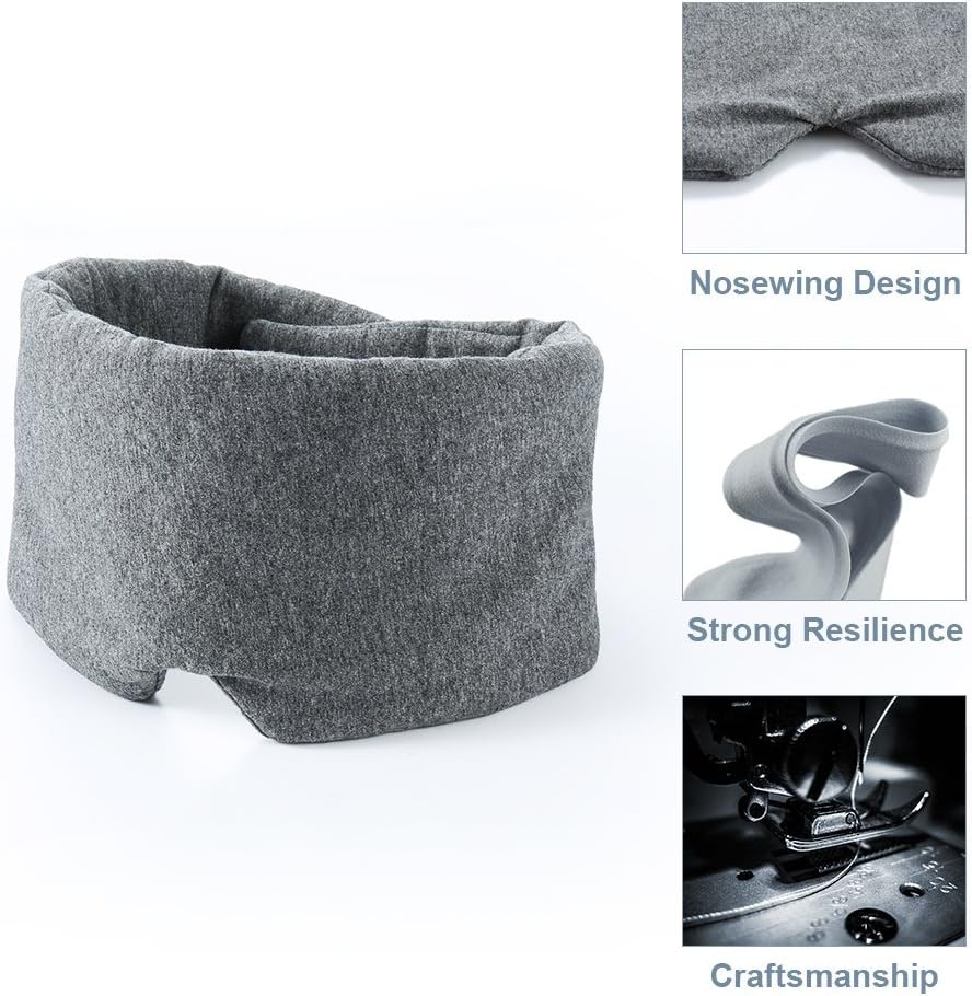 FRESHME Cotton Sleep Eye Mask for Men - Upgrade Design Blackout Side Sleeper Eyes Cover for Night Sleeping, Large Size Wide Soft Travel Airplane Blindfold with Adjustable Velcro Strap for Work Nap