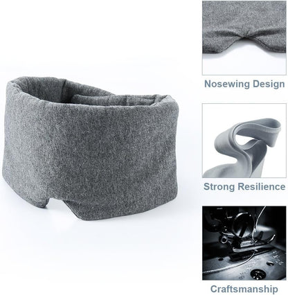 FRESHME Cotton Sleep Eye Mask for Men - Upgrade Design Blackout Side Sleeper Eyes Cover for Night Sleeping, Large Size Wide Soft Travel Airplane Blindfold with Adjustable Velcro Strap for Work Nap