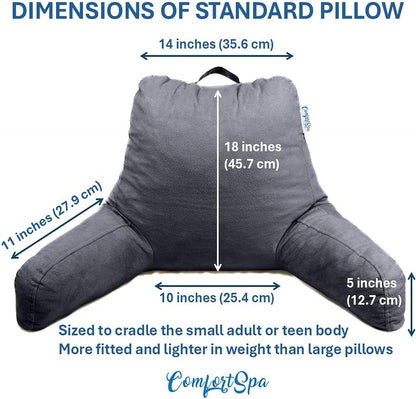 Reading Pillow for Bed with Arms Pockets for Adults, Large Grey | Bed Pillow for Sitting Up for Nursing, Breast Feeding, Bedrest or Relief from GERD or Heartburn; Removable, Washable Cover