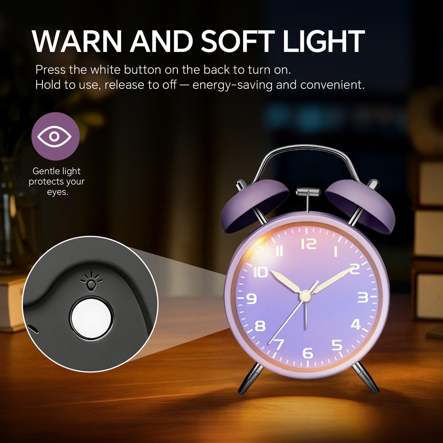 4.5" Metal Loud Alarm Clock for Heavy Sleepers Adults, Analog Battery Operated Alarm Clock with Bells Glow in Dark Numbers, Silent Old School Bedside Desk Clock for Bedroom Office Kids, Black