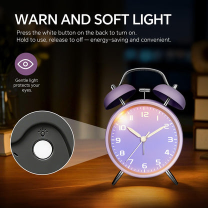4.5" Metal Loud Alarm Clock for Heavy Sleepers Adults, Analog Battery Operated Alarm Clock with Bells Glow in Dark Numbers, Silent Old School Bedside Desk Clock for Bedroom Office Kids, Black