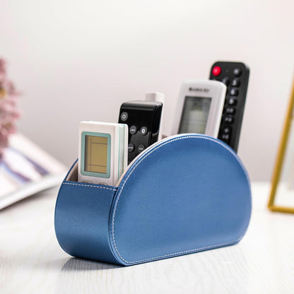 Remote Control Holders Organizer Box with 5 Compartment PU Leather Caddy | Multi-functional Office Desk Storage Caddy Store Tv Remote for Media Player,Brush,Pencil,Glassees&Office Supplies