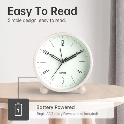 JALL Analog Alarm Clock, 4 inch Super Silent Non Ticking Small Clock with Night Light, Battery Operated, Simple Design, Old Fashioned Style Ideal Decor, for Bedroom, Bedside, Desk, Adult, Gift, Green